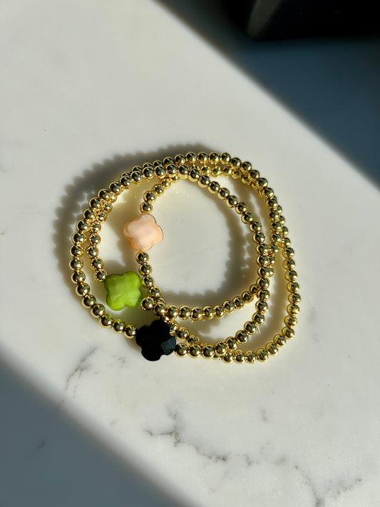 Clover Bracelet with Gold Beads