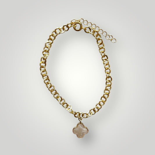 18K Gold Plated real mother of pearl clover bracelet