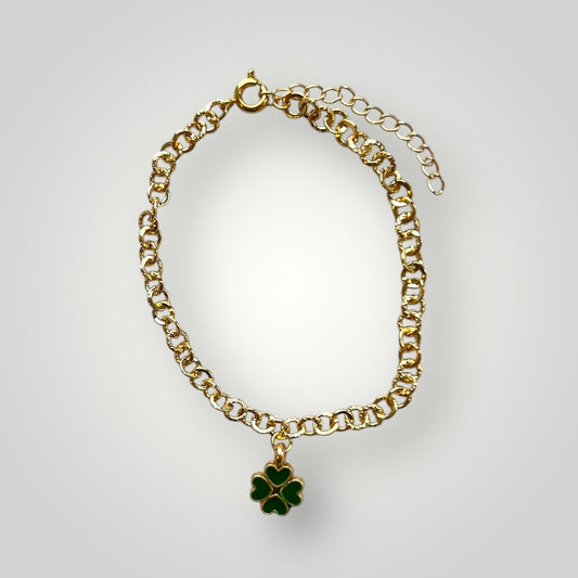 18K gold plated enamel green clover